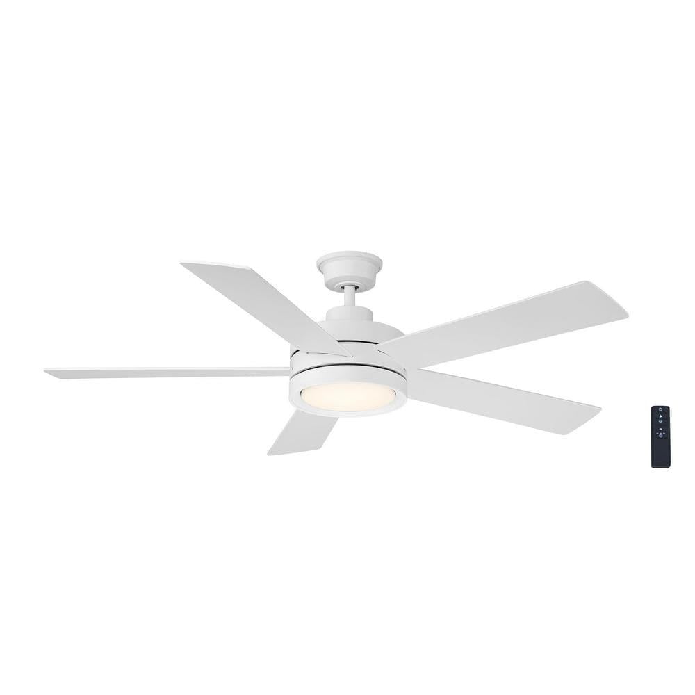 Baxtan 56" Matte White and Soft Oak Glazed Ceiling Fan with LED Light and Remote