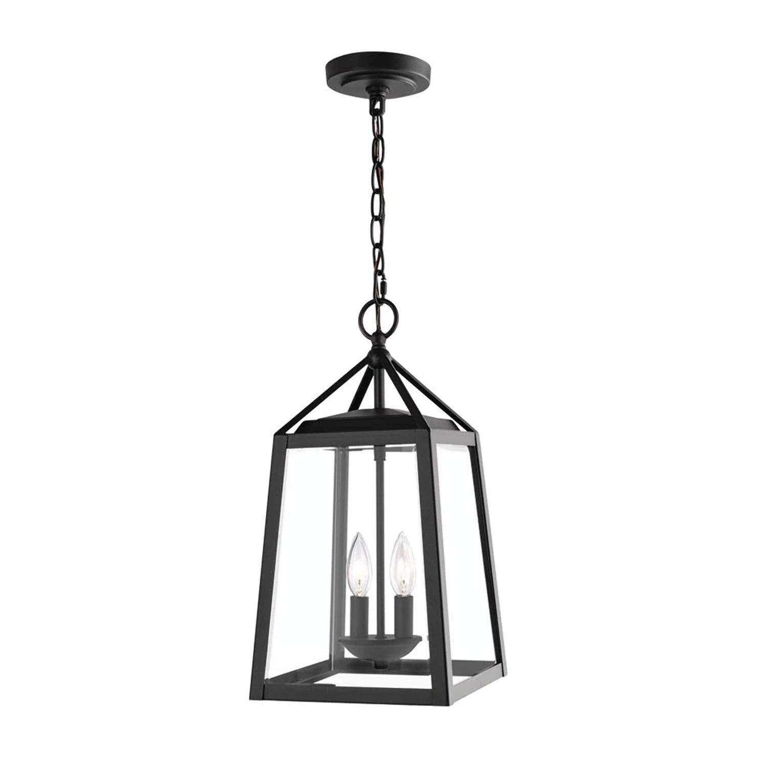Home Decorators Collection Blakeley Transitional 2 Light Black Outdoor Pendant Light Fixture with Clear Beveled Glass