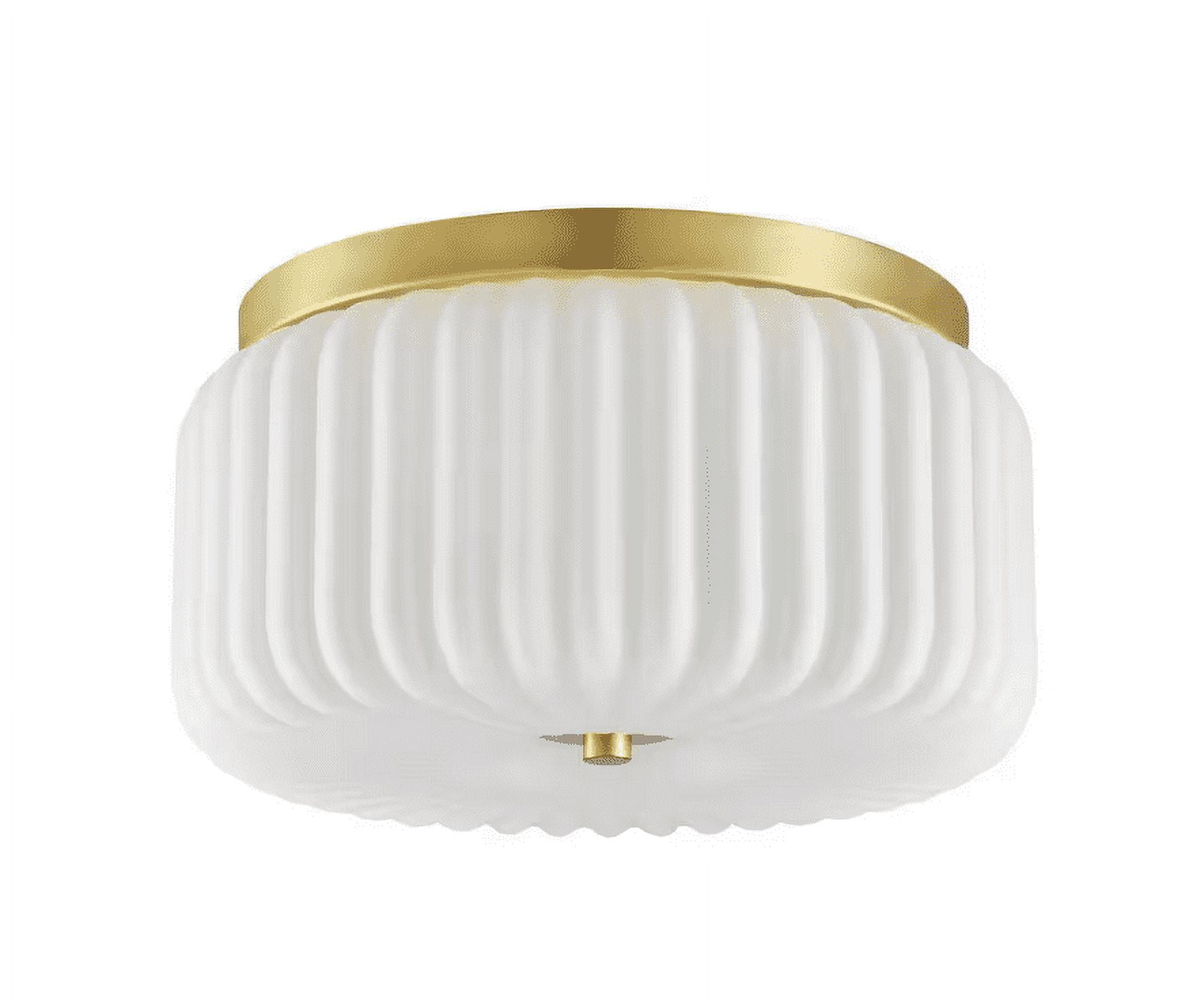 Home Decorators Collection Caroline 11 in. 2-Light Aged Brass Flush Mount with Frosted Glass Shade