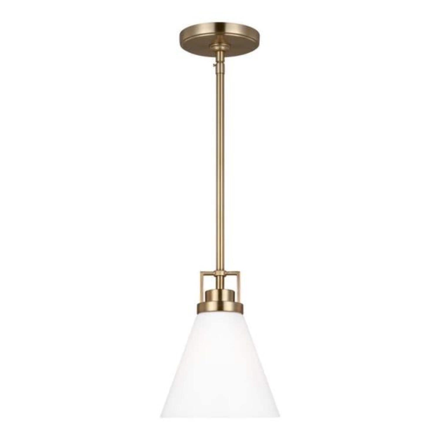 Home Decorators Collection Clermont 1-Light Satin Brass Shaded Pendant Light with Milk Glass Shade