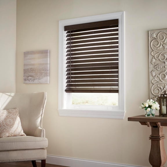 Home Decorators Collection Espresso Cordless Room Darkening 2.5 in. Premium Faux Wood Blind for Window - 35 in. W x 48 in. L, Brown