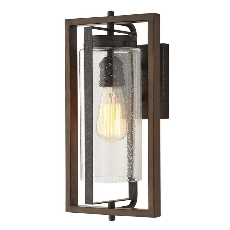 Palermo Grove Gilded Iron 1-Light Hanging Outdoor Lantern with Walnut Wood Accents Palermo Grove Gilded Iron 1-Light Hanging Outdoor Lantern with Walnut Wood Accents