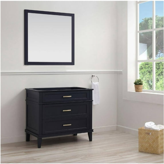 Home Decorators Collection Woodfall 34 in. W x 34 in. H Square Framed Wall Mount Bathroom Vanity Mirror in Midnight Blue