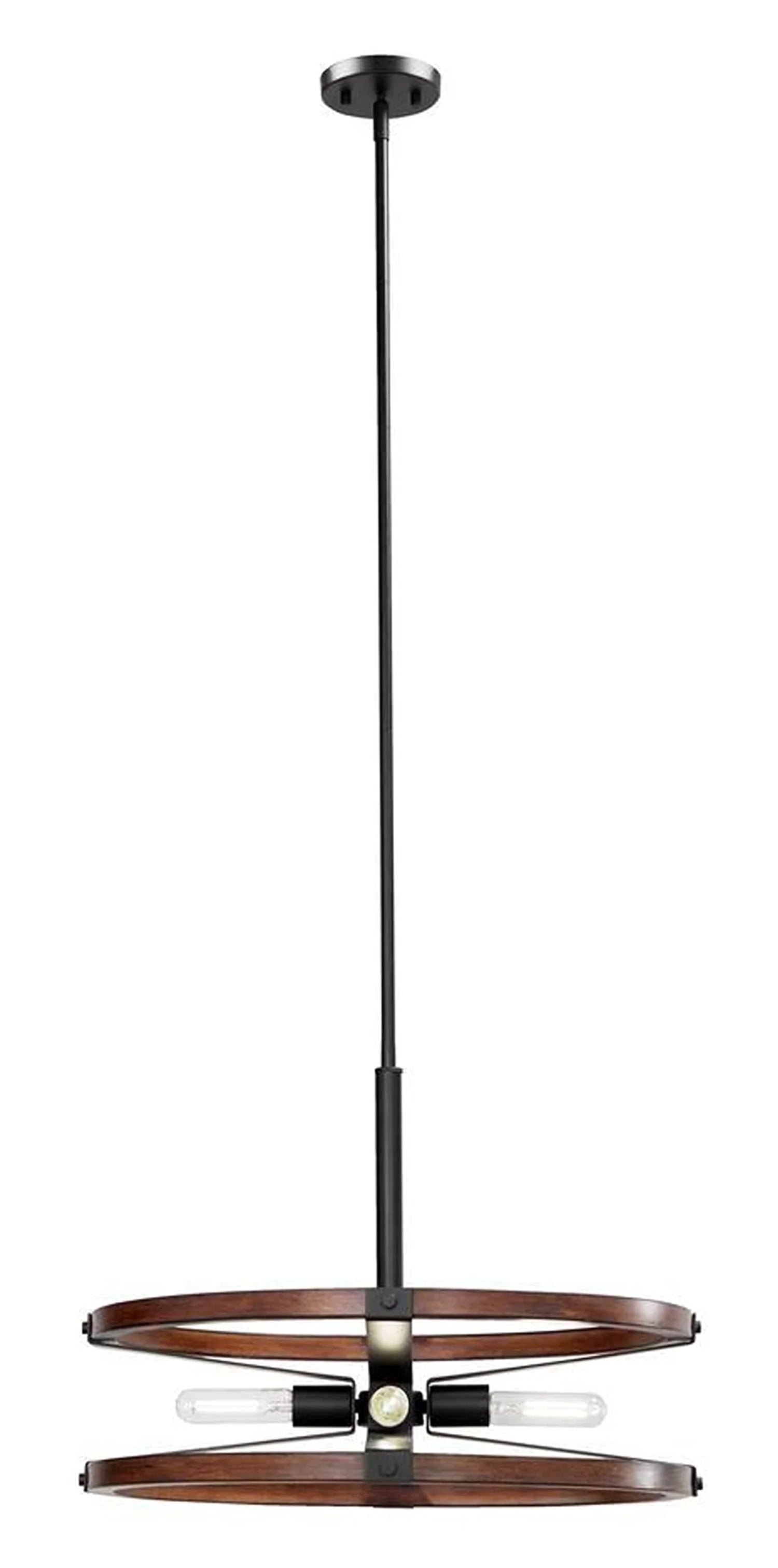 Hampton Bay Rockland 60-Watt 4-Light Matte Black Pendant with Painted Wood Accent Shade