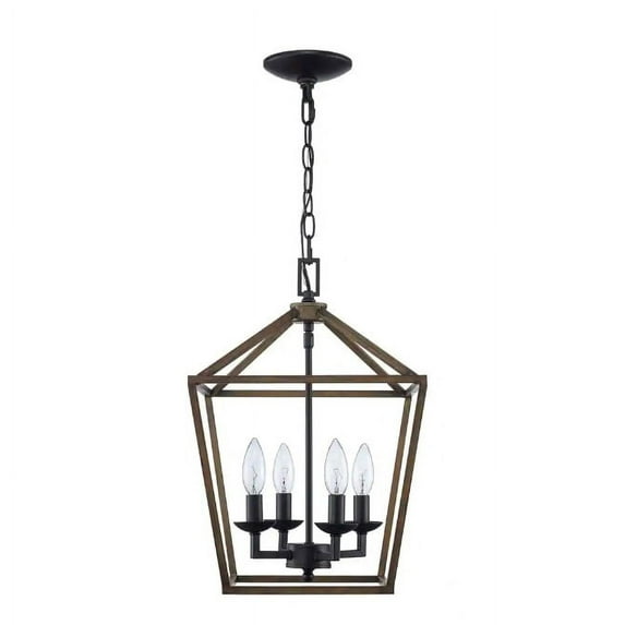 Home Decorators Weyburn Black & Faux Wood Caged Farmhouse Chandelier