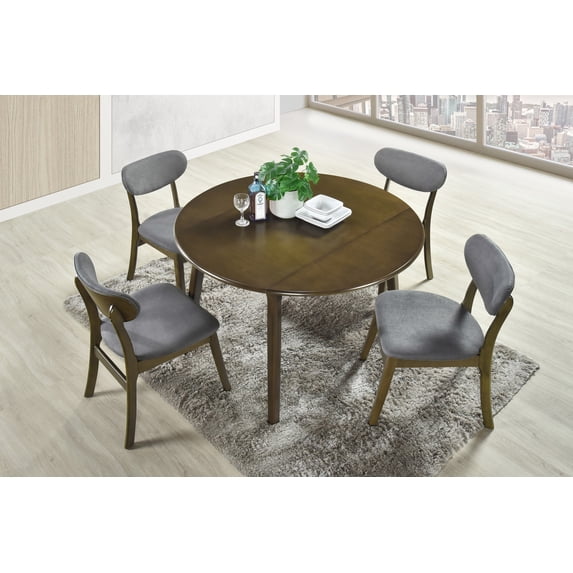 Home Design Kitty 5-Piece Dining Set, Gray/Brown, Round Drop-Leaf Table with Curved-Back Cushioned Chairs, Modern Style