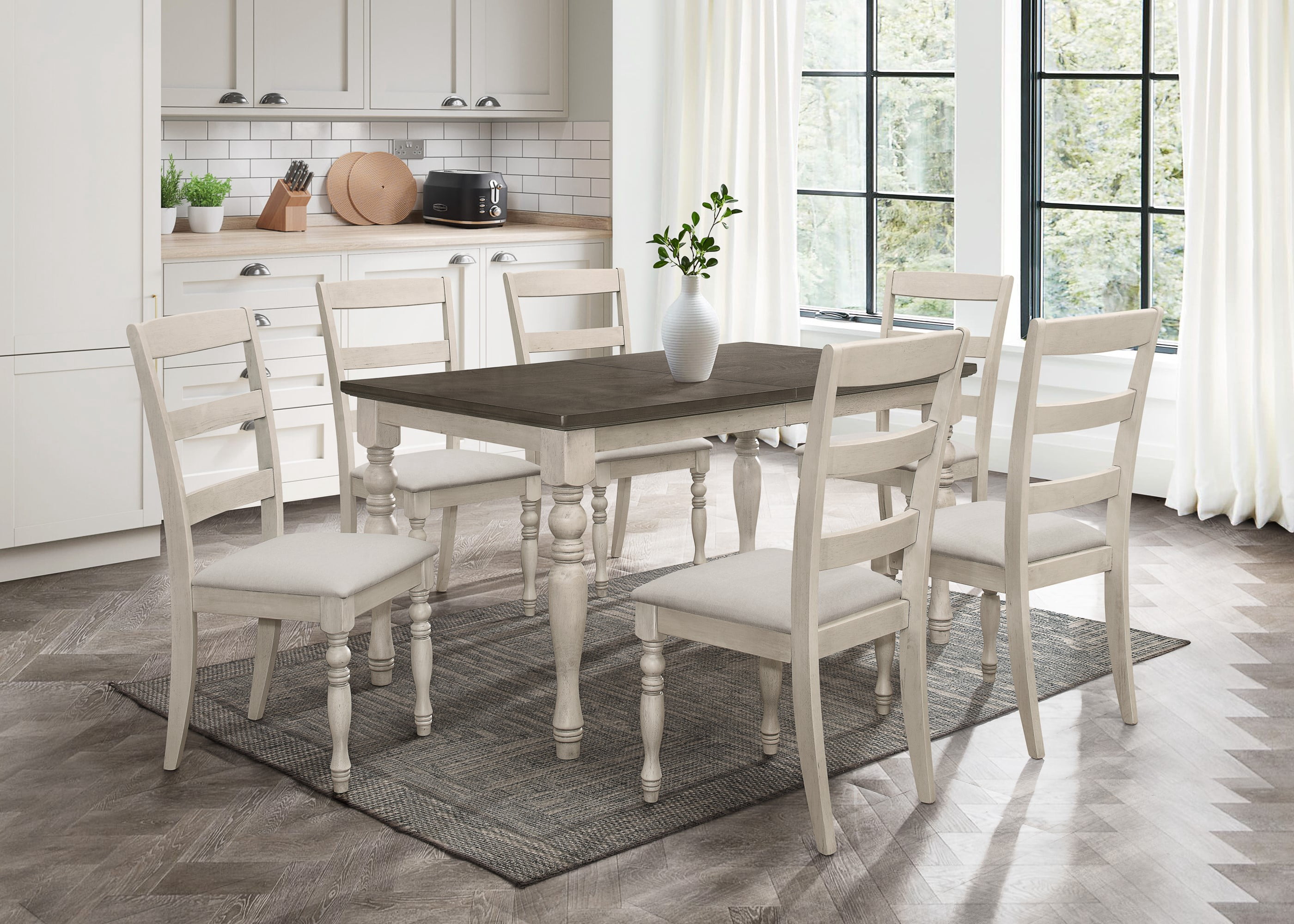 Home Design Savannah Dining Chair (Set of 6), Antique Gray, Ladder-back design, Padded seat, Turned front legs, Comfortable seating, Modern style, Durable construction