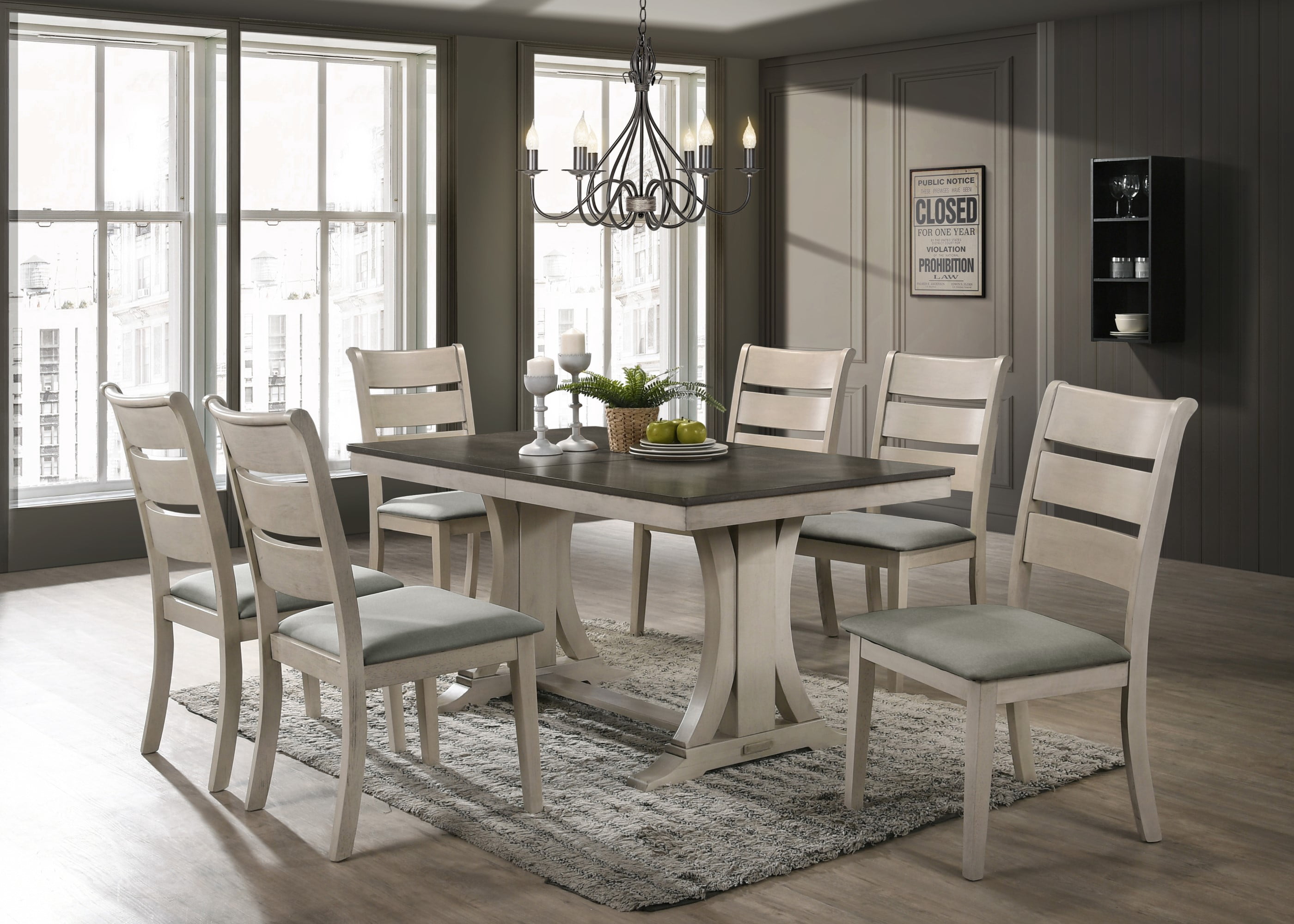 Home Design Talon Dining Chair (Set of 6), Gray/Antique Gray, Ladder-back design, Padded seat, Comfortable seating, Sturdy frame, Traditional style, Durable construction