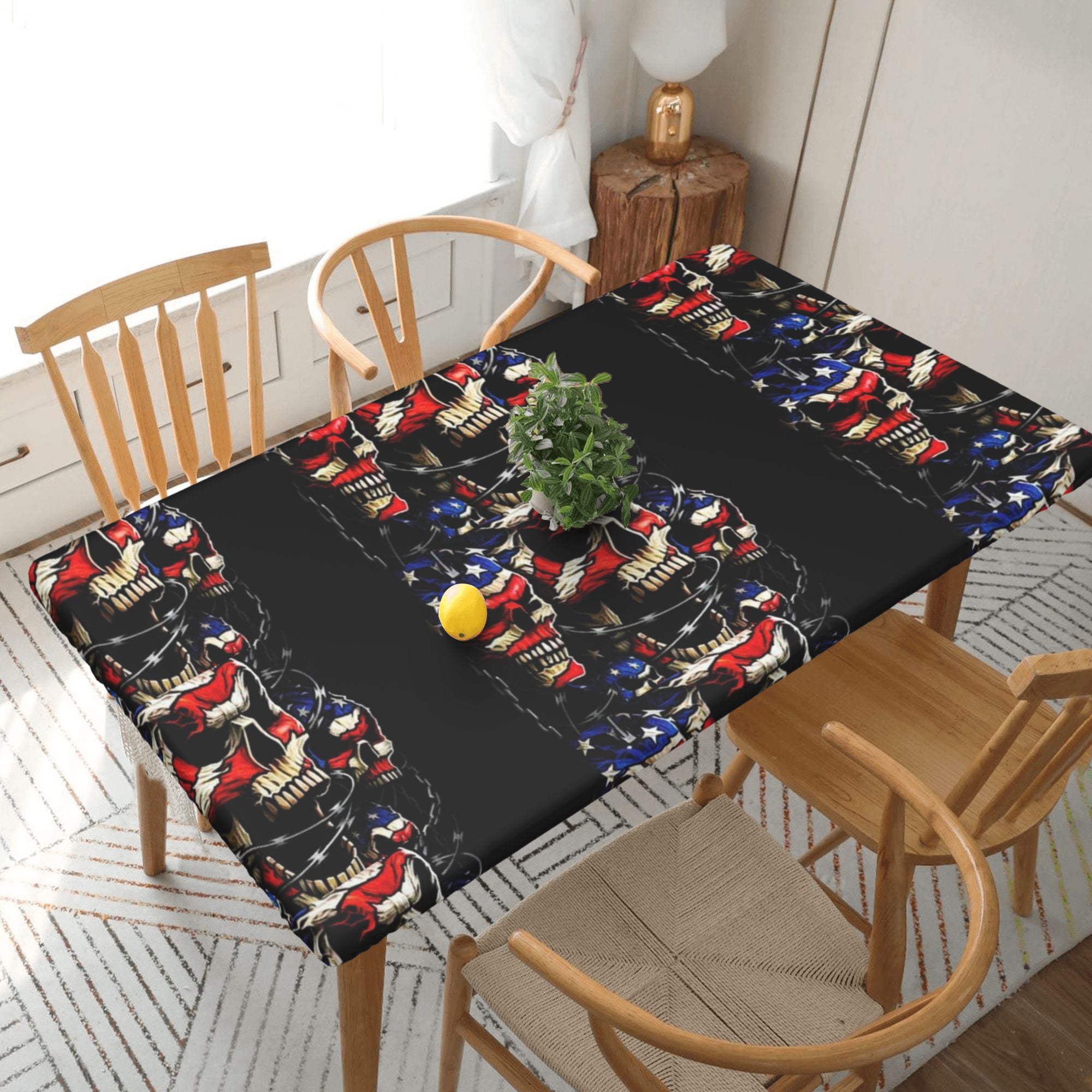 3PCS Black Halloween Plastic Tablecloths - Skull Skeleton Design 54x108 Inch Waterproof