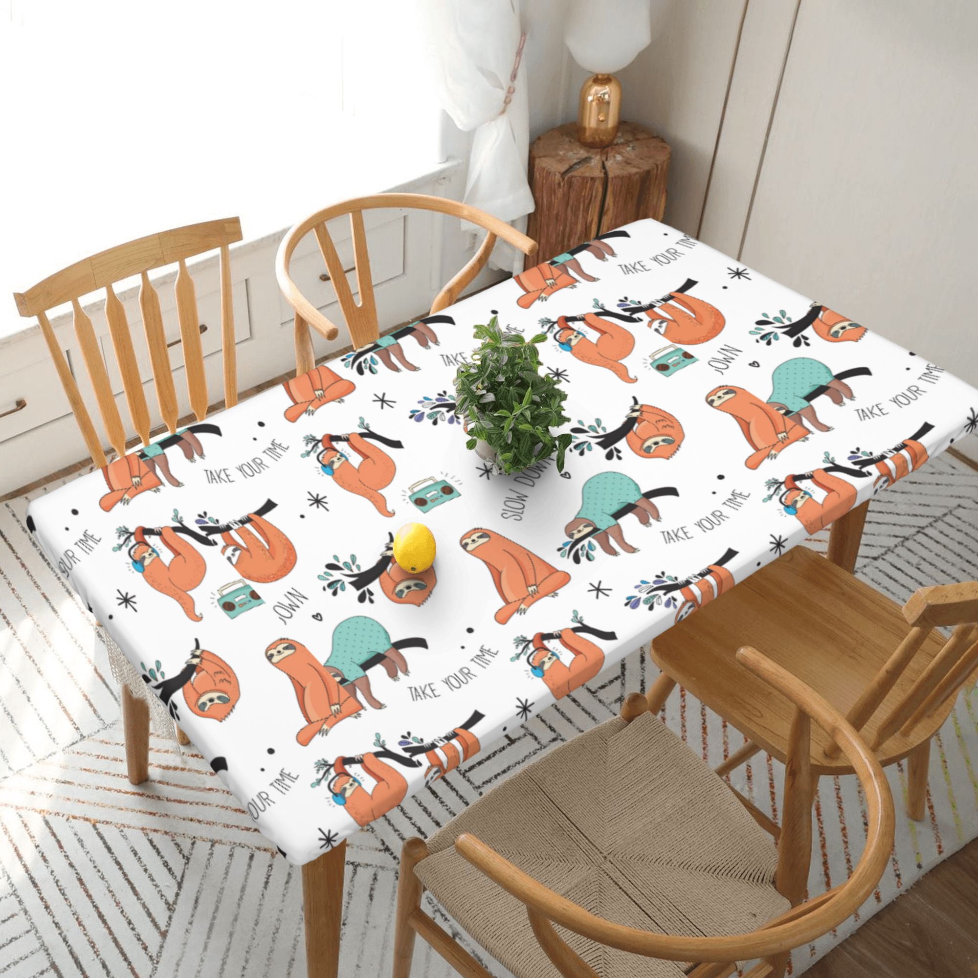 Home Deluxe Tablecloth Animals Decor Vector Cute Sloths Waterproof ...