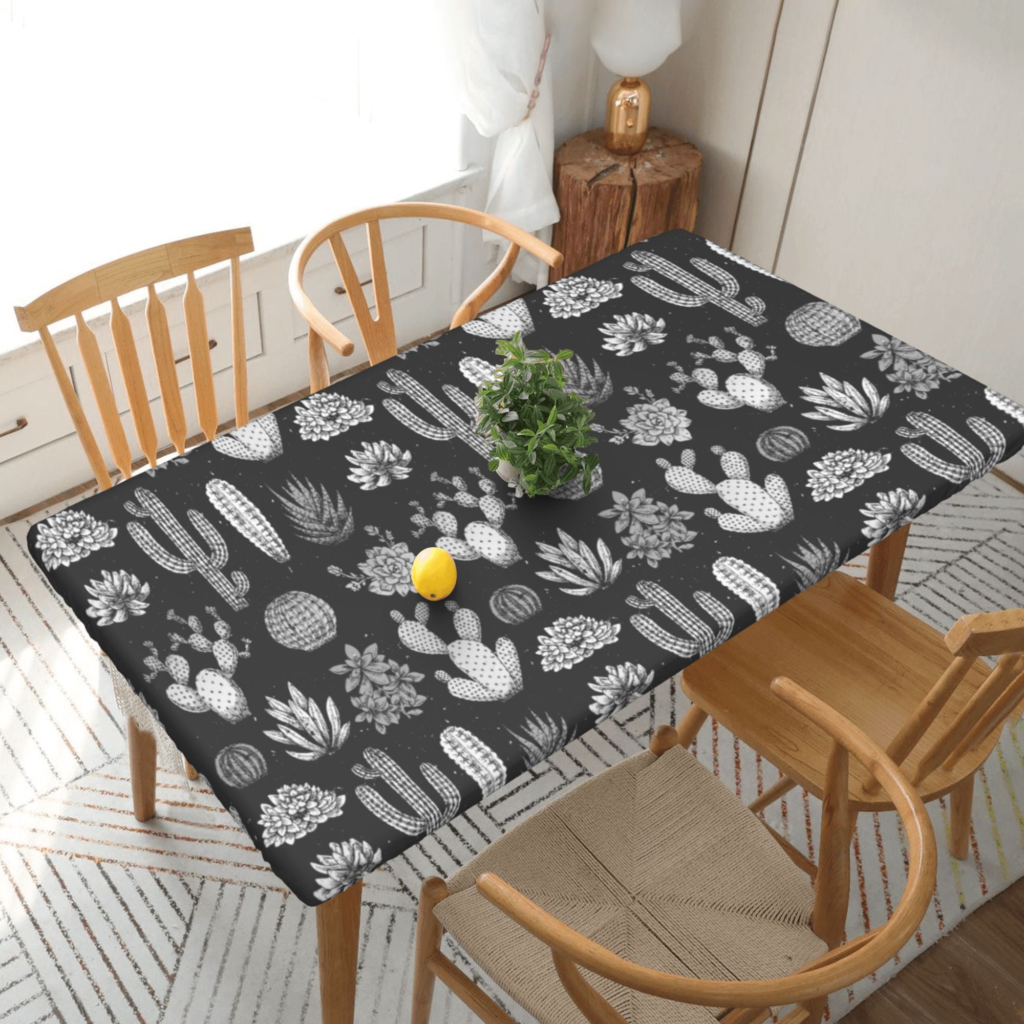 Home Deluxe Tablecloth Cactus Waterproof Elastic Rim Edged Table Cover