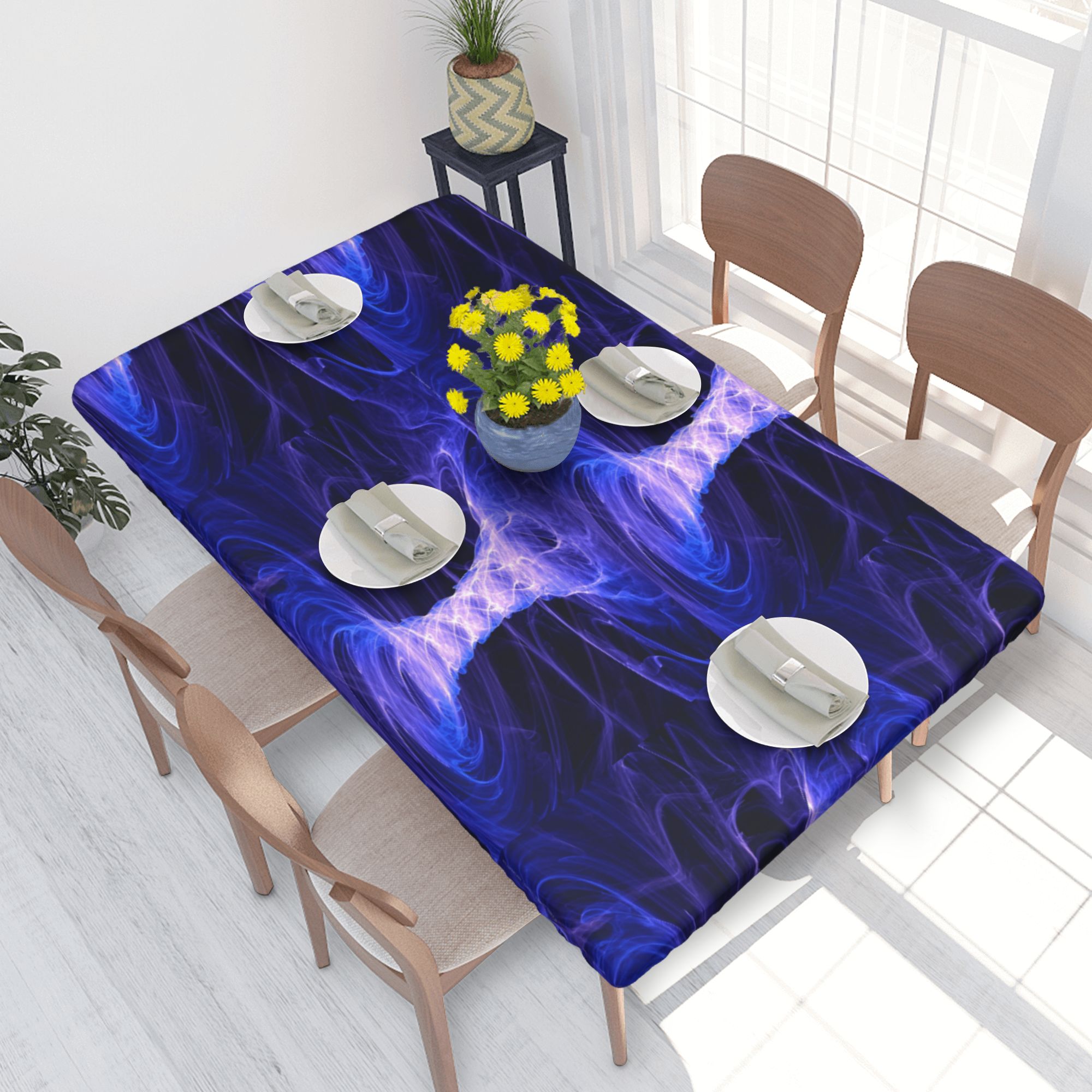 Home Deluxe Tablecloth Cool Blue Fire Waterproof Elastic Rim Edged ...