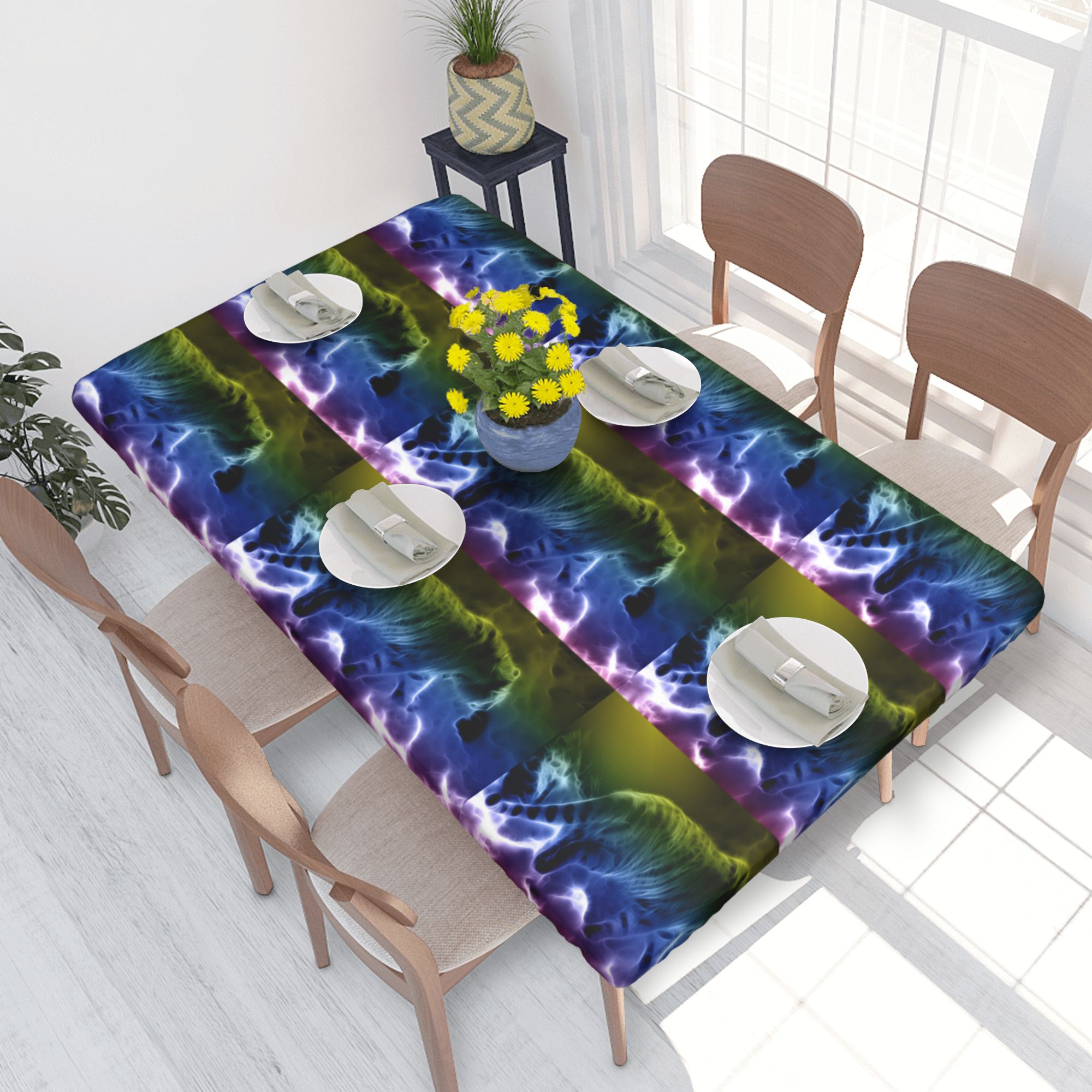 Home Deluxe Tablecloth Cool Tiger Waterproof Elastic Rim Edged Table ...