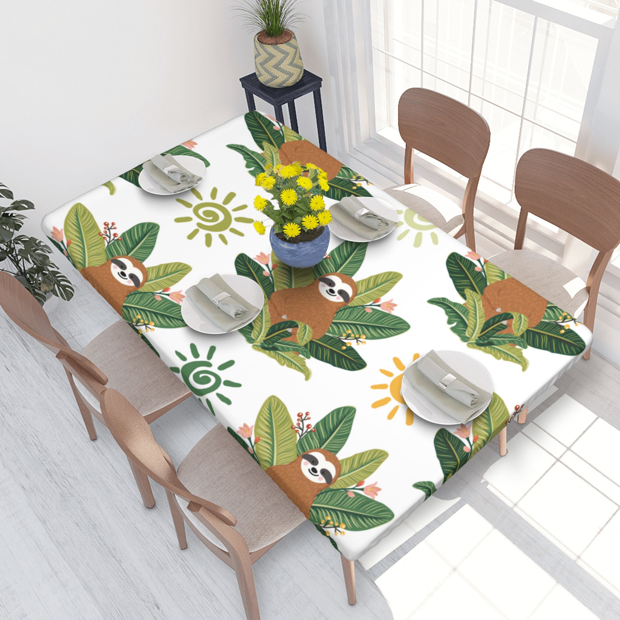 Home Deluxe Tablecloth Cute Sloths Animal (6) Waterproof Elastic Rim ...