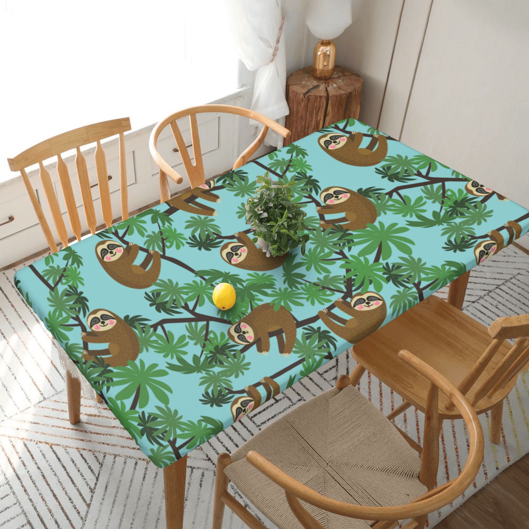 Home Deluxe Tablecloth Cute Sloths Animal Waterproof Elastic Rim Edged ...