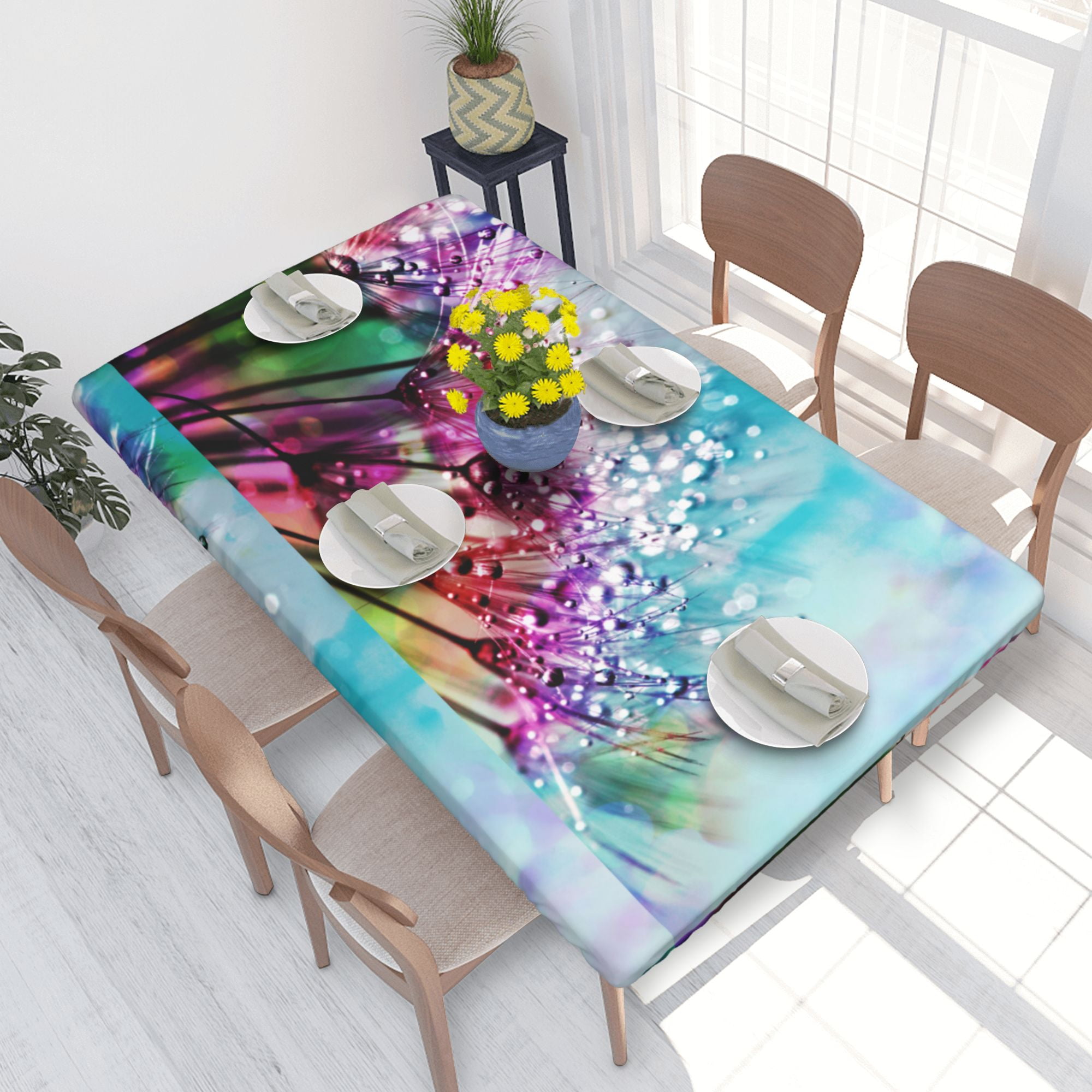 Home Deluxe Tablecloth Dew And Rainbow Waterproof Elastic Rim Edged ...