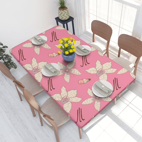 Home Deluxe Tablecloth Flower Pattern Background (51) Waterproof Elastic Rim Edged Table Cover- For Christmas, Parties And Picnics 4ft