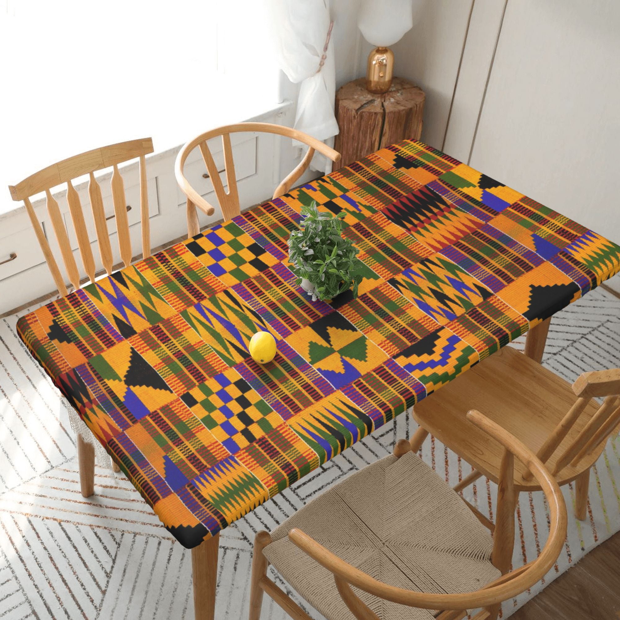 Home Deluxe Tablecloth Ghana Kente Cloth Waterproof Elastic Rim Edged ...