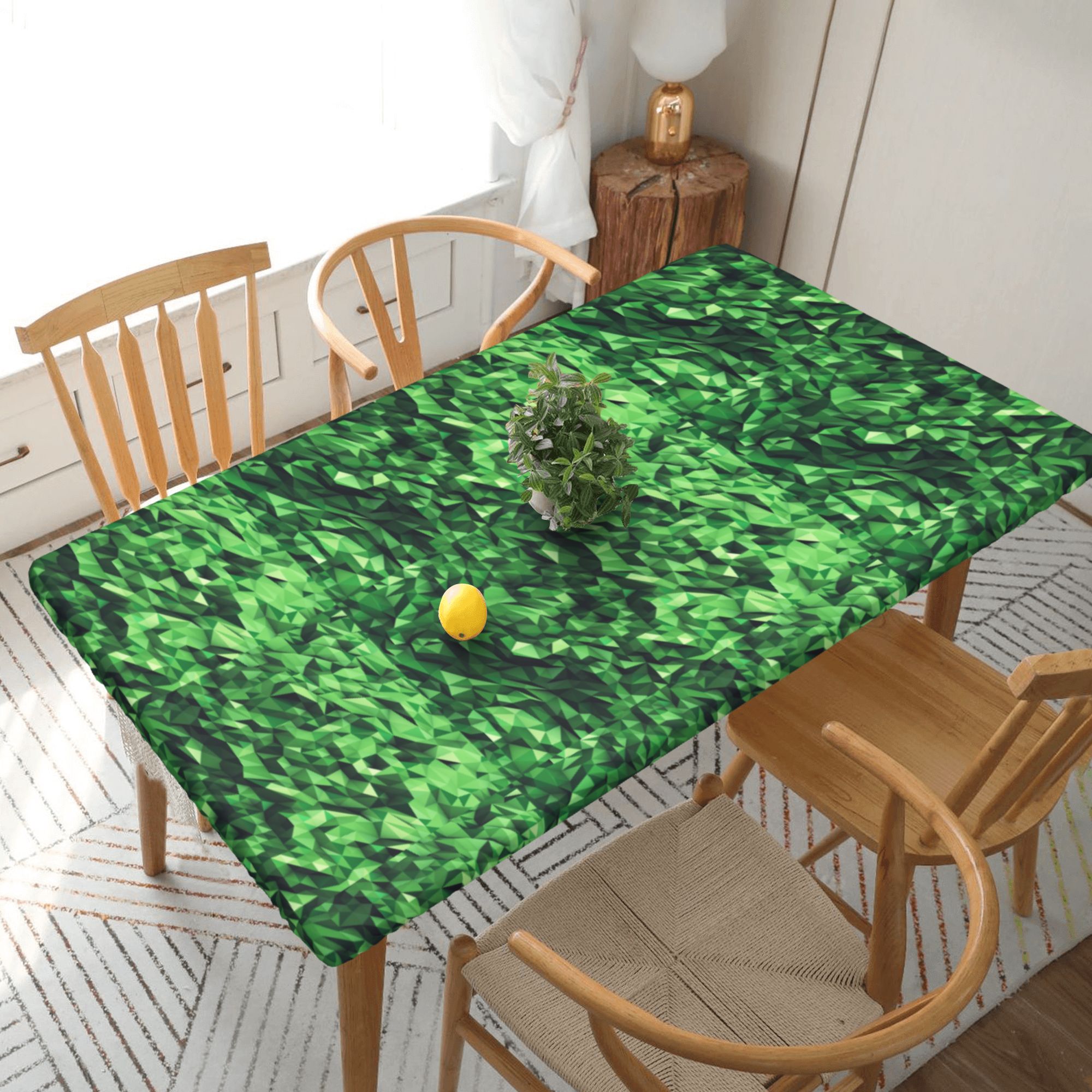 Home Deluxe Tablecloth GreenPolygon Waterproof Elastic Rim Edged