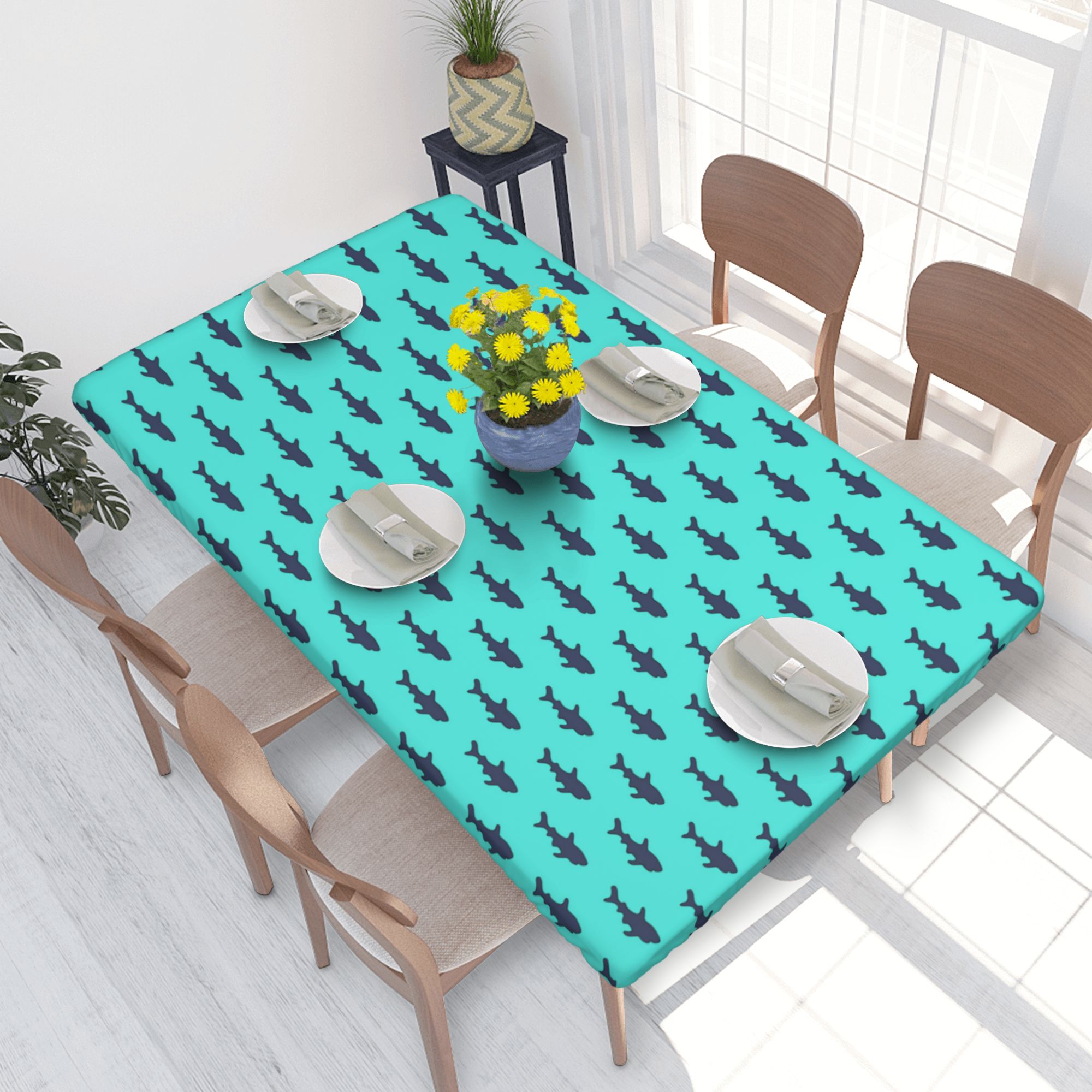Home Deluxe Tablecloth Green Shark Waterproof Elastic Rim Edged Table