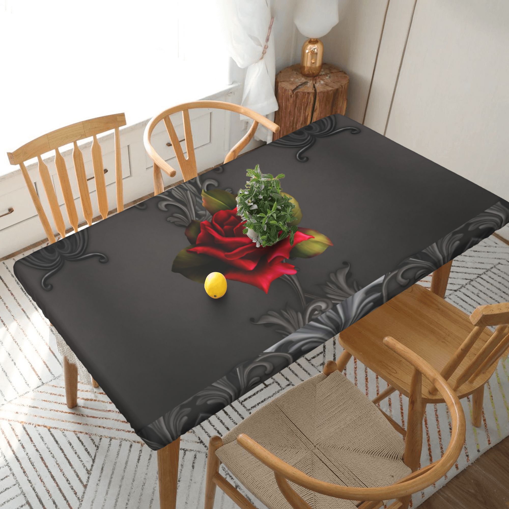 Home Deluxe Tablecloth Red Rose Black Ornamental Glam Waterproof