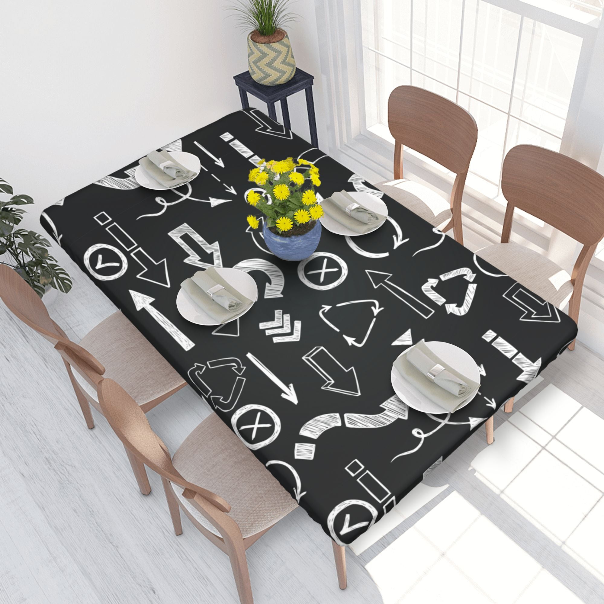 Home Deluxe Tablecloth Symbol Background Waterproof Elastic Rim Edged