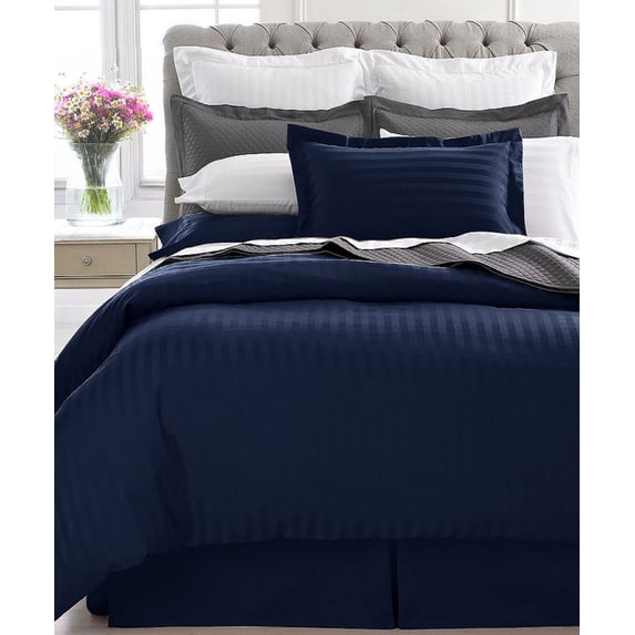 Home Design 1800 Series Luxurious Hotel Stripe Sheet Sets (Full, Navy)