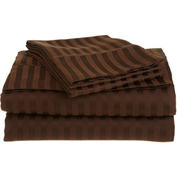 Home Design 1800 Series Luxurious Hotel Stripe Sheet Sets (Queen, Chocolate)