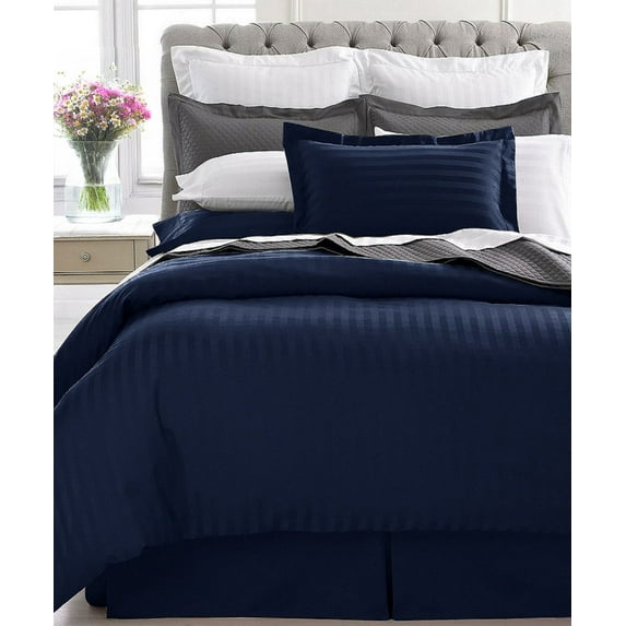 Home Design 1800 Series Luxurious Hotel Stripe Sheet Sets (Twin, Navy)