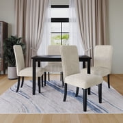 Home Design Guymon 5-Piece Dining Set with 1 Rectangular Table and 4 Slat-Back Cushioned Chairs, Black/Light Beige, Modern Style, Space-Saving
