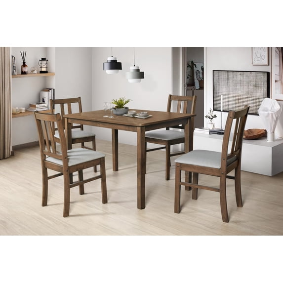 Home Design 5-Piece Sanford Dining Set, Brown/Gray, Rectangular table, Middle-divided top, Slat-back cushioned chairs, Comfortable seating, Sturdy square legs, Modern style, Durable construction