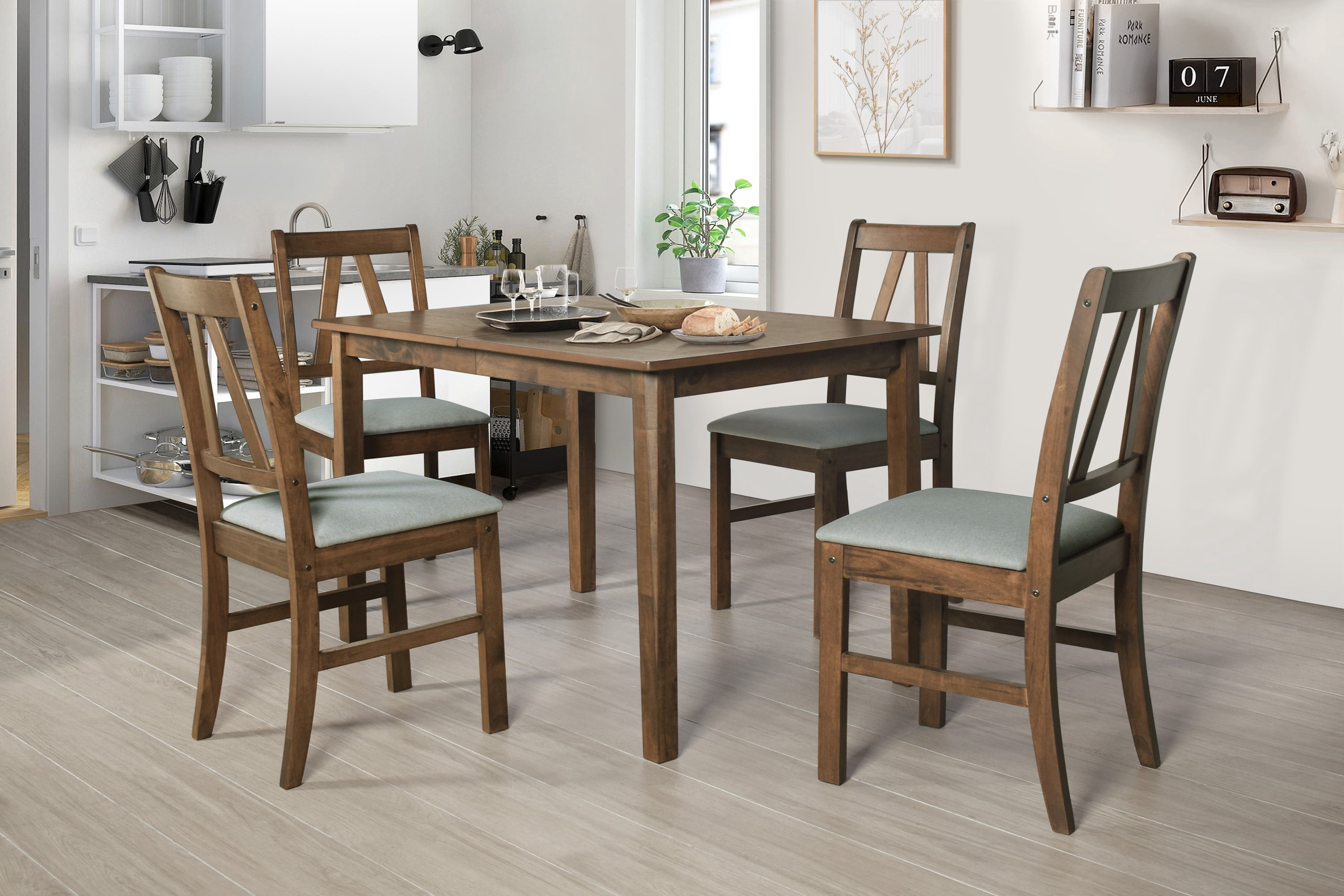 Home Design Cordova 5-Piece Dining Set, Brown/Gray, Rectangular Table with Cushioned Chairs, Modern Minimalist Contemporary Style