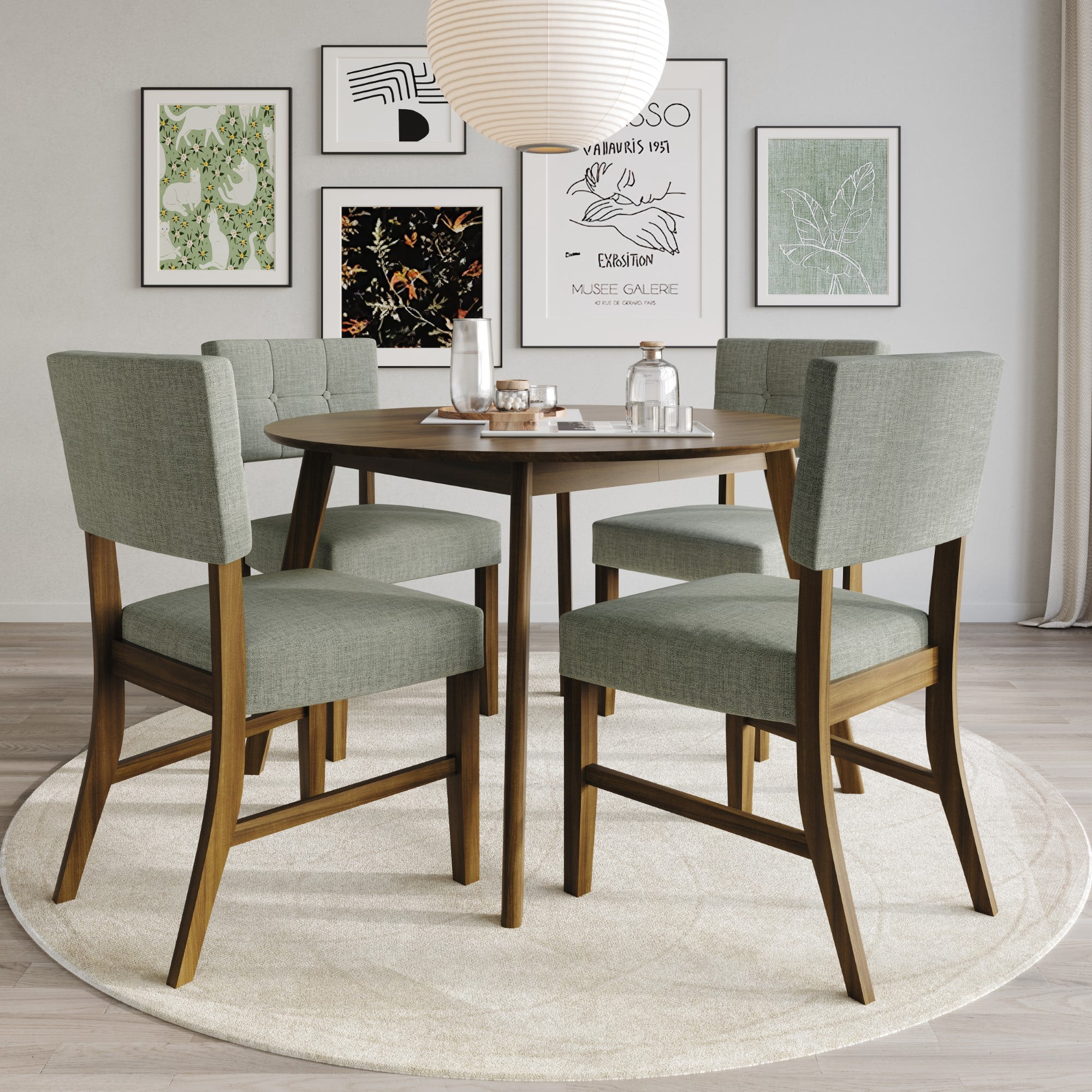 Home Design Cullman Dining Chair (Set of 4), Brown/Gray, Linen-upholstered seat, Angled back, Comfortable seating, Sturdy frame, Mid-century modern style, Durable construction
