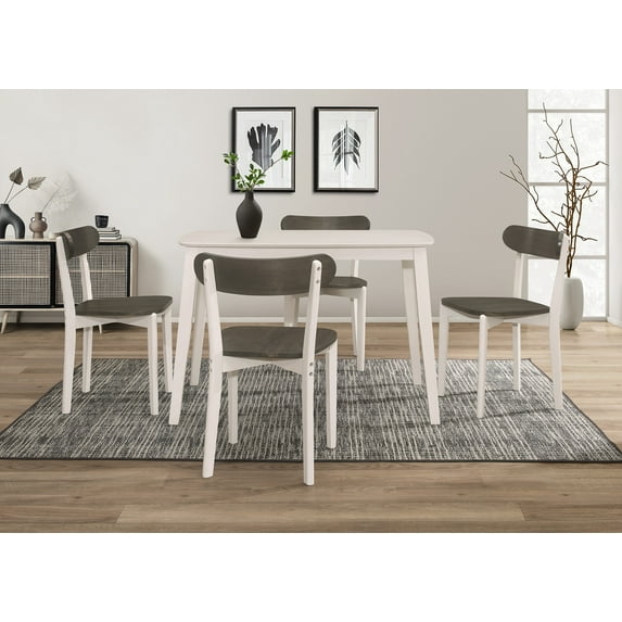 Home Design 5-Piece Kim Dining Set, Greyish White/Taupe, Rounded-edge table, Open-back curved chairs, Comfortable seating, Modern classic style, Small-space friendly, Durable construction