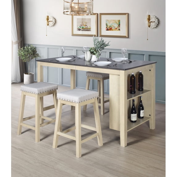 Home Design Africa Counter Height Table, Taupe/Antique Gray, Rectangular Wood Top, 3 Storage Shelves, Sturdy Legs, Modern Style, Space-Saving, Durable Construction