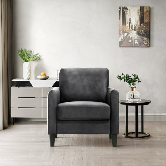 Home Design Airell Velvet Arm Chair with Plush Armrests and Sleek Black Legs, Modern Upholstered Design for Living Room, Dark Gray