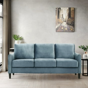 Home Design Airell Velvet Arm Sofa with Plush Armrests and Sleek Black Legs, Modern Upholstered Design for Living Room, Blue