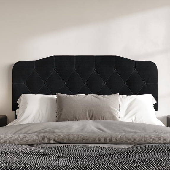 Home Design Albany Full Tufted Upholstered Headboard with Adjustable Height and Foam Padding, Black, Easy Assembly