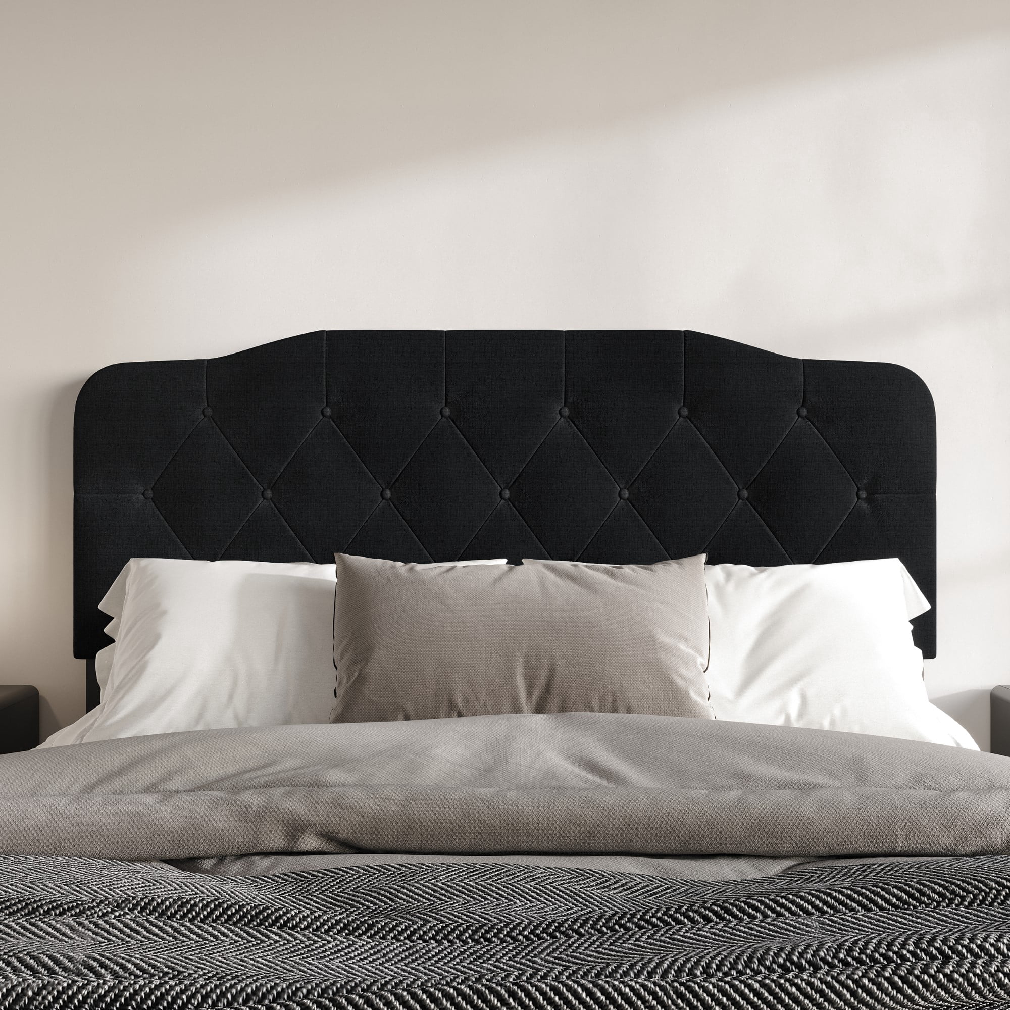 Home Design Albany King Tufted Upholstered Headboard with Adjustable Height and Foam Padding, Black, Easy Assembly
