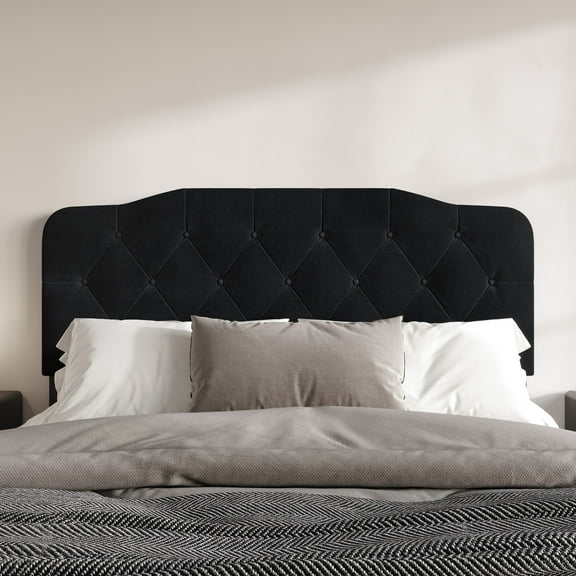 Home Design Albany Twin Tufted Upholstered Headboard with Adjustable Height and Foam Padding, Black, Easy Assembly