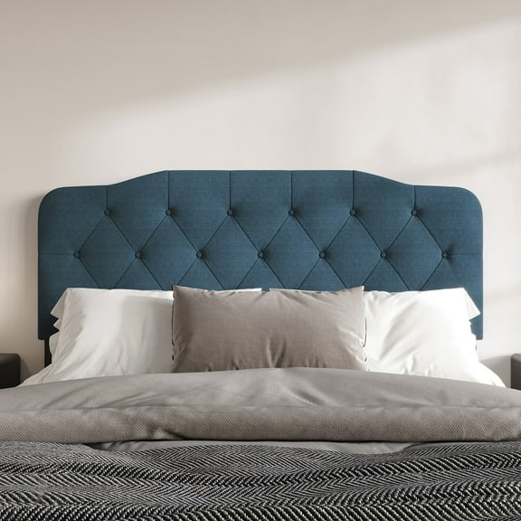 Home Design Albany Twin Tufted Upholstered Headboard with Adjustable Height and Foam Padding, Denim Blue, Easy Assembly