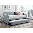 thumbnail image 1 of Home Design Amelia Twin Daybed with Linen Upholstery and Pull-Out Trundle, Track Arms, Rounded Backrest with Vertical Channel Tufting, Light Blue, 1 of 4