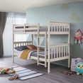 thumbnail image 1 of Home Design Ames Twin Over Twin Solid Wood Bunk Bed Frame, Convertible, Sturdy Guardrails, Antique White, Easy Assembly, 1 of 10