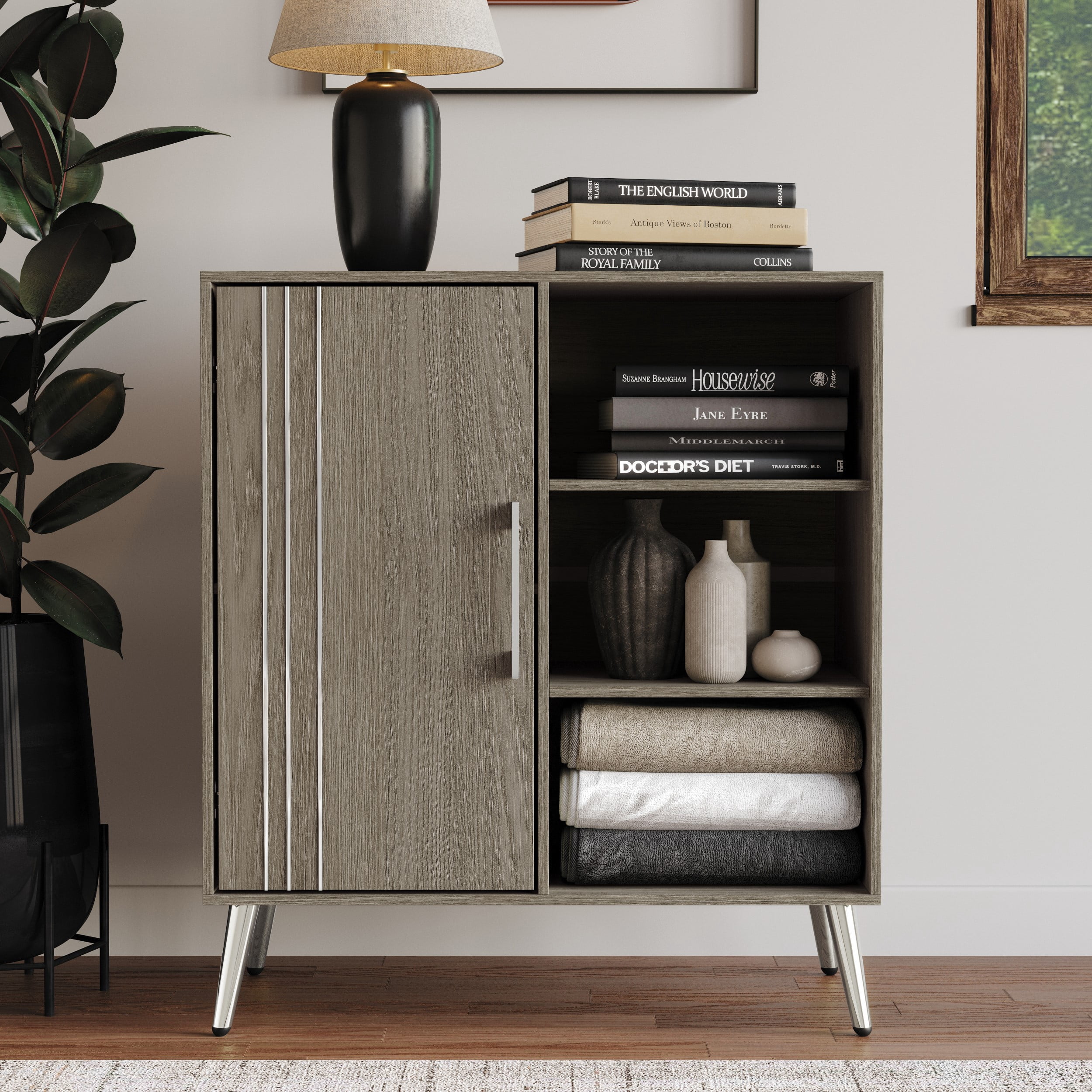 Home Design Ashwin Sideboard with Spacious Storage and Sleek Modern Design, Gray, Easy Assembly