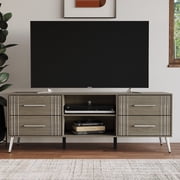 Home Design Ashwin TV Stand with Storage Shelves and Drawers, Gray, Easy Assembly