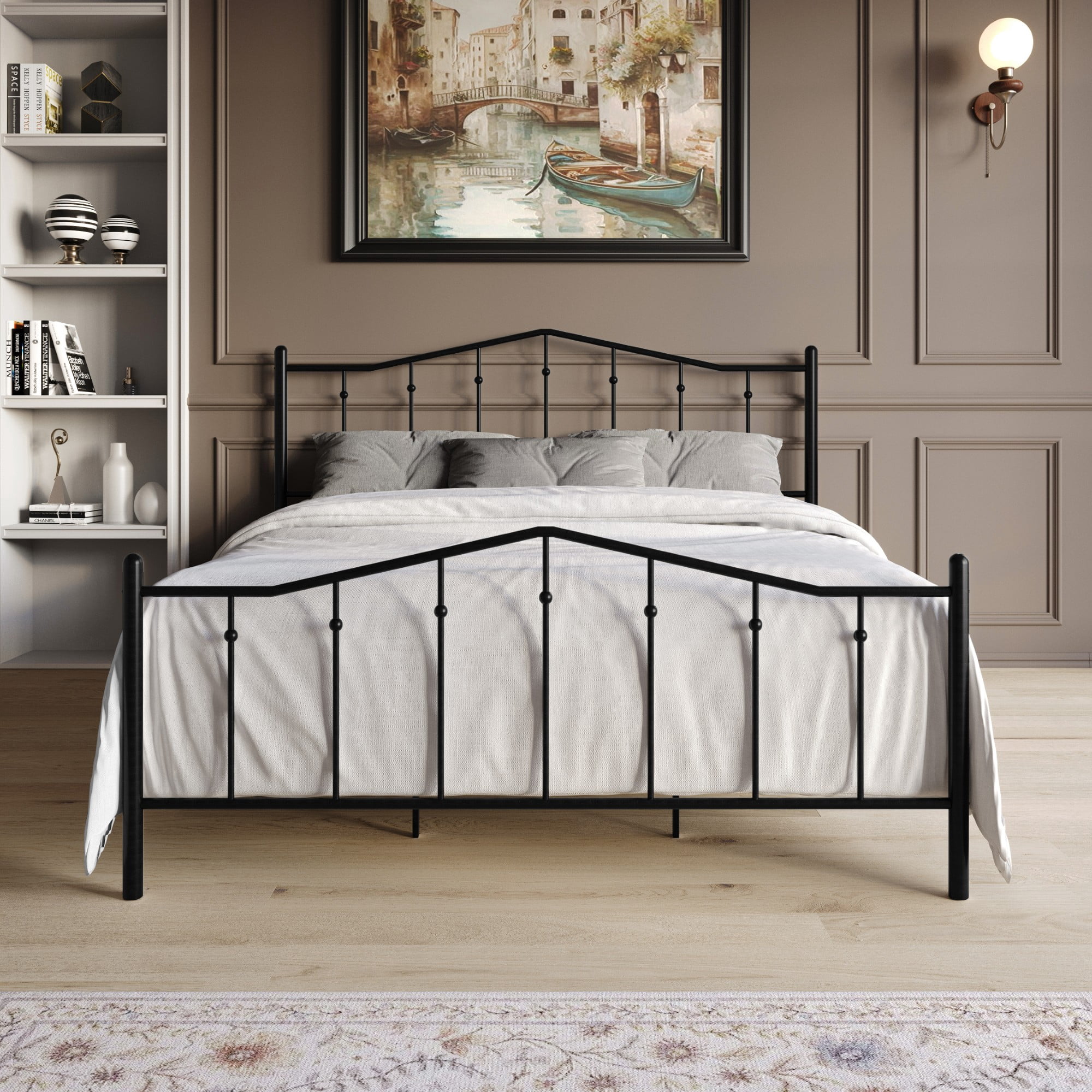 Home Design Atmore Twin Metal Platform Bed Frame, Iron Bed with Headboard & Footboard, No Box Spring Needed, Black