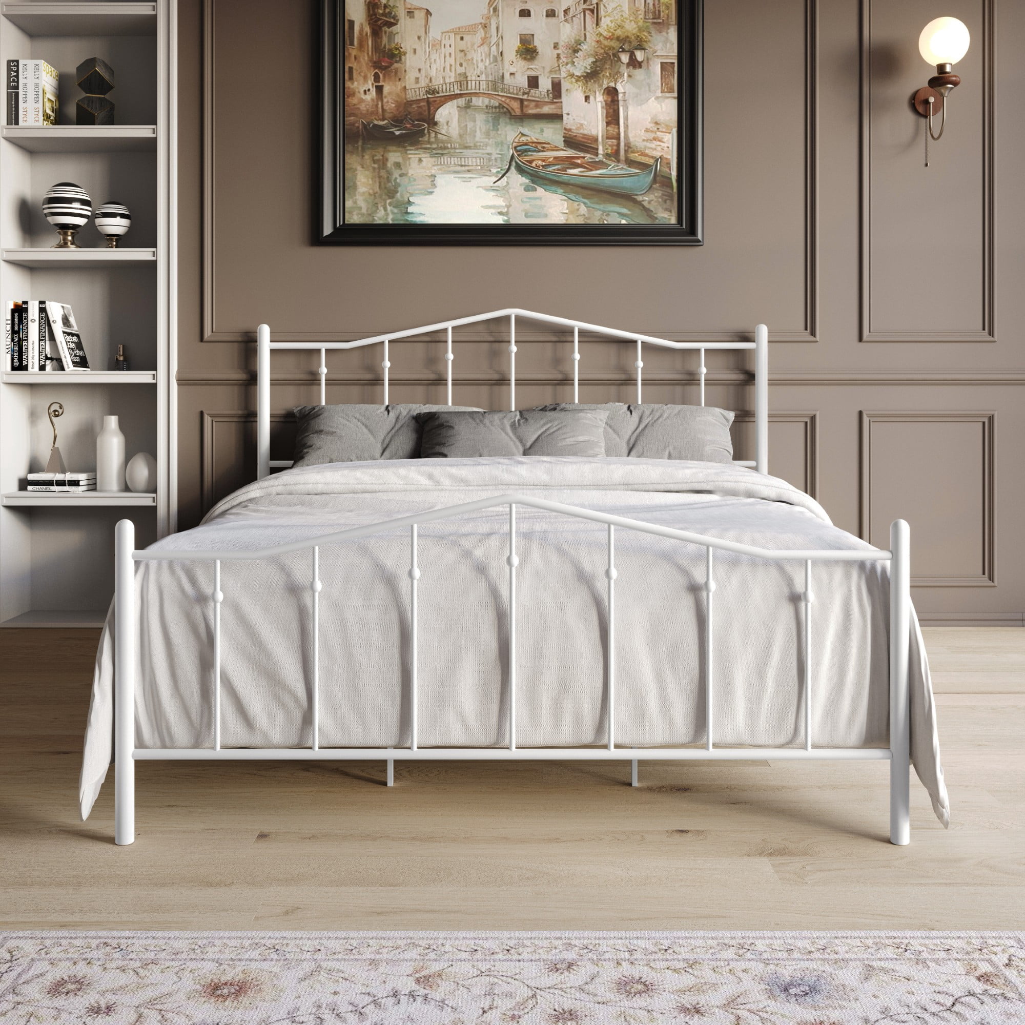Home Design Atmore Twin Metal Platform Bed Frame, Iron Bed with Headboard & Footboard, No Box Spring Needed, White