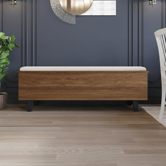 Home Design Auburn Storage Cabinet Bench with Hidden Compartment, Sturdy Construction, Multi-Purpose Design for Entryway, Bedroom, or Living Room, Brown