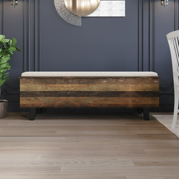 Home Design Auburn Storage Cabinet Bench with Hidden Compartment, Sturdy Construction, Multi-Purpose Design for Entryway, Bedroom, or Living Room, Vintage Oak