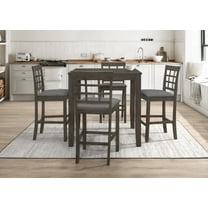 Home Design Azalea 5-Piece Counter Set, Taupe/Gray, Square table, Slat-back cushioned chairs, Comfortable seating, Sturdy legs, Modern minimalist style, Space-saving